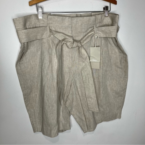 Boden linen cotton Blend shorts paperbag waist 9” tan new with tags women’s 16 - Picture 1 of 8